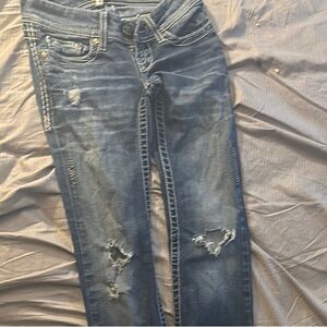 Blue Straight Leg Distressed Jeans